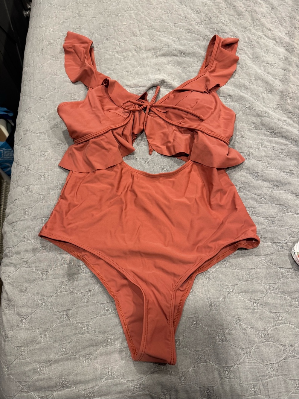 Junior girls One-Piece Swimsuit in Terracotta with Ruffle Detail